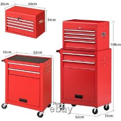 Cabinet de rangement à outils détachable à 6 tiroirs, robuste, avec roues verrouillables et crochets