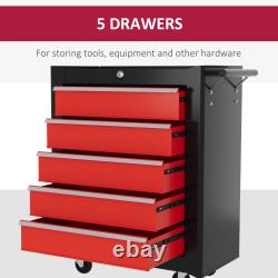 Cabinet de rangement à outils en acier à 5 tiroirs avec serrure, roues et poignée pour garage