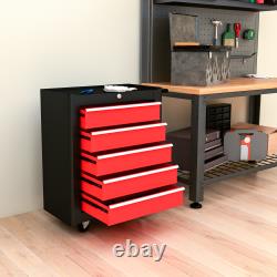Cabinet de rangement à outils en acier à 5 tiroirs avec serrure, roues et poignée pour garage