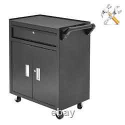 Cabinet de rangement à outils en acier verrouillable avec 1 tiroir, 2 niveaux, roulettes, poignée et 2 clés