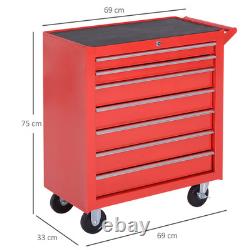 Cabinet de rangement à outils sur roulettes Durhand avec 7 tiroirs Rouge