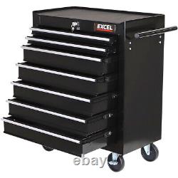 Cabinet de rangement à roulettes pour outils avec 7 tiroirs, boîte à outils chariot avec roues, noir