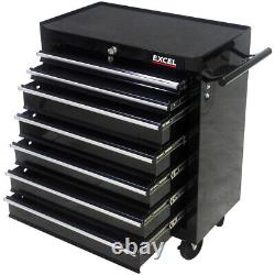 Cabinet de rangement à roulettes pour outils avec 7 tiroirs, boîte à outils chariot avec roues, noir