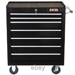 Cabinet de rangement à roulettes pour outils avec 7 tiroirs, boîte à outils chariot avec roues, noir