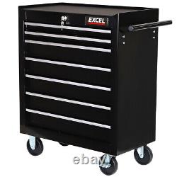 Cabinet de rangement à roulettes pour outils avec 7 tiroirs, boîte à outils chariot avec roues, noir