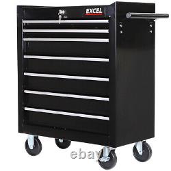 Cabinet de rangement à roulettes pour outils avec 7 tiroirs, boîte à outils chariot avec roues, noir