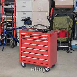 Cabinet de rangement et d'outils à roulettes DURHAND pour garage et atelier avec 7 tiroirs rouges