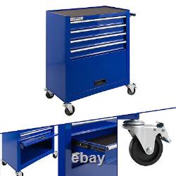 Cabinet de rangement pour outils à rouleaux AREBOS avec 4 tiroirs, boîte à outils, chariot bleu
