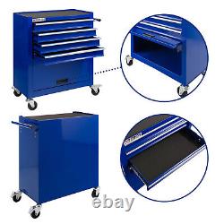 Cabinet de rangement pour outils à rouleaux AREBOS avec 4 tiroirs, boîte à outils, chariot bleu