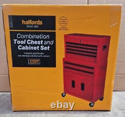 Centre d'outils d'atelier Halfords 8 tiroirs et cabinet rouge bosselé B+