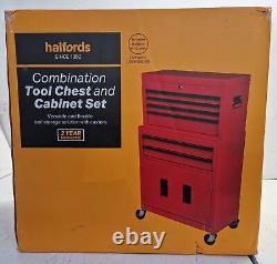 Centre d'outils de l'atelier Halfords avec 8 tiroirs et cabinet rouge endommagé A
