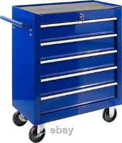Chariot à outils 5 tiroirs Armoire d'atelier Chariot de rangement de garage en bleu