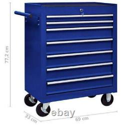 Chariot à outils 7 tiroirs Armoire d'atelier Panier de rangement de garage Bleu