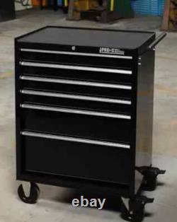Chariot à outils Hilka avec 6 tiroirs, caisse de rangement en métal noir sur roulettes