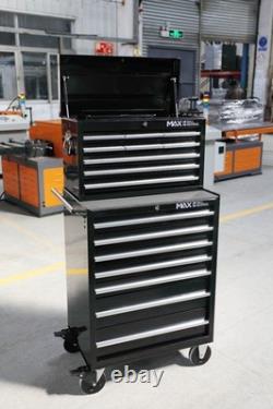 Chariot à outils Hilka, coffre de rangement professionnel, 16 tiroirs, noir, rouleau.