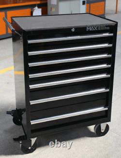 Chariot à outils Hilka en métal noir, armoire de rangement à tiroirs pour boîte à outils sur roues.