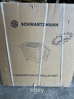 Chariot à outils Schwartzmann avec plateaux à outils 7 tiroirs et cabinet à rouleaux 259 pièces