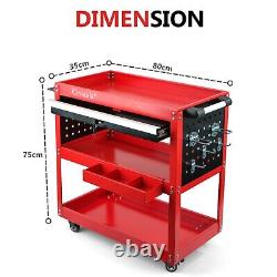 Chariot à outils à 3 niveaux avec tiroir, cabinet roulant, robuste pour garage et atelier