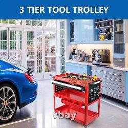 Chariot à outils à 3 niveaux, meuble roulant, robuste, pour garage et atelier avec tiroir