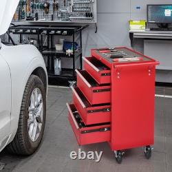 Chariot à outils à roulettes avec 4 tiroirs, boîte à outils robuste pour garage ROUGE