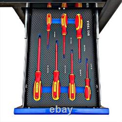 Chariot à outils à tiroirs Jumbo avec 10 tiroirs pleins d'outils et de rangements
