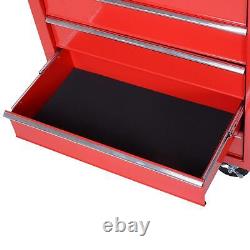 Chariot à outils avec 5 tiroirs, armoire verrouillable de rangement pour garage, organisateur d'outils rouge.