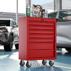 Chariot à outils avec 7 tiroirs, armoire d'atelier, chariot, boîte de rangement pour garage en rouge