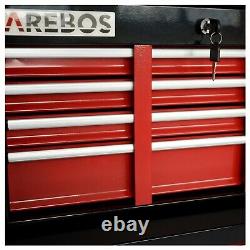 Chariot à outils de rangement pour armoire à outils à 9 tiroirs AREBOS, coffre à outils, chariot rouge