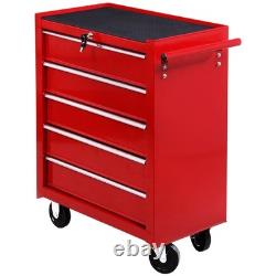Chariot à outils en acier avec 5 tiroirs, coffre à outils roulant sur roues, rouge