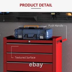 Chariot à outils en acier avec 5 tiroirs, coffre à outils roulant sur roues, rouge