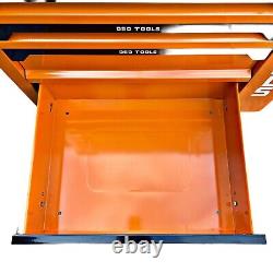 Chariot à outils orange à roulettes avec 6 tiroirs et rangement