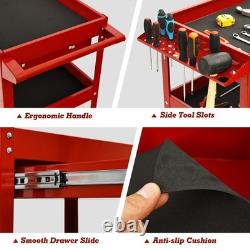Chariot à outils rouge à 3 niveaux avec tiroir et 4 roulettes pivotantes