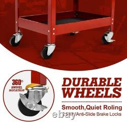 Chariot à outils rouge à 3 niveaux avec tiroir et 4 roulettes pivotantes