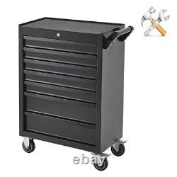 Chariot d'atelier à outils pour garage, armoire de rangement portable avec 7 tiroirs noir