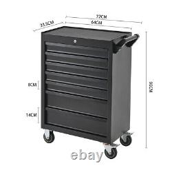 Chariot d'atelier à outils pour garage, armoire de rangement portable avec 7 tiroirs noir