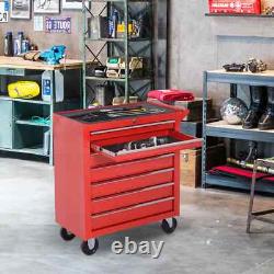 Chariot d'atelier avec boîte à outils, coffre de rangement à 7 tiroirs, cabinet verrouillable sur roulettes
