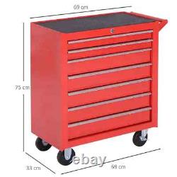 Chariot d'atelier avec boîte à outils, coffre de rangement à 7 tiroirs, cabinet verrouillable sur roulettes
