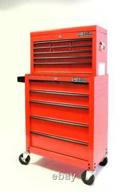 Chariot de rangement Hilka avec 14 tiroirs, boîte en métal rouge sur roulettes