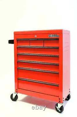 Chariot de rangement Hilka avec 8 tiroirs en métal rouge, boîte sur roulettes