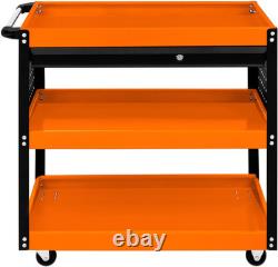 Chariot de rangement à outils 3 niveaux portable avec roulettes, armoire avec tiroir verrouillable, 2 clés