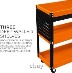 Chariot de rangement à outils 3 niveaux portable avec roulettes, armoire avec tiroir verrouillable, 2 clés
