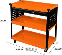 Chariot de rangement à outils 3 niveaux portable avec roulettes, armoire avec tiroir verrouillable, 2 clés