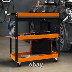 Chariot de rangement à outils 3 niveaux portable avec roulettes, armoire avec tiroir verrouillable, 2 clés Chariot de rangement à outils 3 niveaux portable avec roulettes, armoire avec tiroir verrouillable, 2 clés