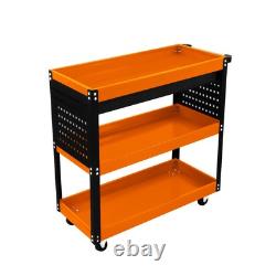 Chariot de rangement d'outils 3 niveaux portable avec roulettes, cabinet verrouillable, tiroir avec 2 clés 4