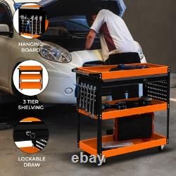 Chariot de rangement d'outils 3 niveaux portable avec roulettes, cabinet verrouillable, tiroir avec 2 clés 4