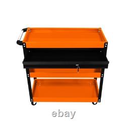 Chariot de rangement d'outils 3 niveaux portable avec roulettes, cabinet verrouillable, tiroir avec 2 clés 4
