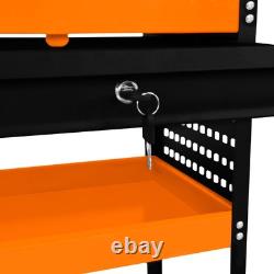 Chariot de rangement d'outils 3 niveaux portable avec roulettes, cabinet verrouillable, tiroir avec 2 clés 4