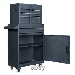 Chariot de rangement d’outils roulant détachable avec tiroir verrouillable, double étagère et armoire inférieure