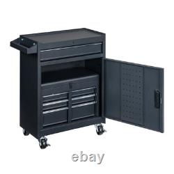 Chariot de rangement d’outils roulant détachable avec tiroir verrouillable, double étagère et armoire inférieure