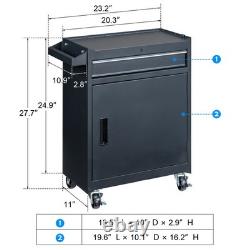 Chariot de rangement d’outils roulant détachable avec tiroir verrouillable, double étagère et armoire inférieure